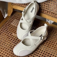 2708 - Giày Jeep Vintage Mary Jane Toe Ballet White-Grey P661W13310 [HÀNG CHÍNH HÃNG]