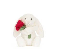 2112 - JellyCat Bunny Bashful Cream With Rose 31cm - Jellycat Bashful Cream Bunny with Rose Medium 31cm [HÀNG CHÍNH HÃNG]