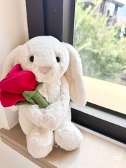 2112 - JellyCat Bunny Bashful Cream With Rose 31cm - Jellycat Bashful Cream Bunny with Rose Medium 31cm [HÀNG CHÍNH HÃNG]