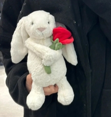 2112 - JellyCat Bunny Bashful Cream With Rose 31cm - Jellycat Bashful Cream Bunny with Rose Medium 31cm [HÀNG CHÍNH HÃNG]