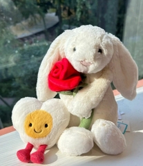 2112 - JellyCat Bunny Bashful Cream With Rose 31cm - Jellycat Bashful Cream Bunny with Rose Medium 31cm [HÀNG CHÍNH HÃNG]