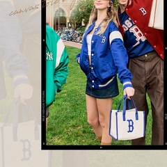 443 -  Túi MLB Canvas Basic Big Logo Small Tote Bag - Cream Blue - Code 3AORS062N-43CRS [HÀNG CHÍNH HÃNG]