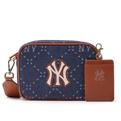 490 -  Túi MLB NY Monogram JQD - Xanh Denim Quai Nâu - Code 7ACRMD83N - 50NYS [HÀNG CHÍNH HÃNG]