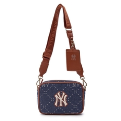 490 -  Túi MLB NY Monogram JQD - Xanh Denim Quai Nâu - Code 7ACRMD83N - 50NYS [HÀNG CHÍNH HÃNG]