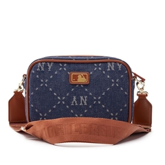 490 -  Túi MLB NY Monogram JQD - Xanh Denim Quai Nâu - Code 7ACRMD83N - 50NYS [HÀNG CHÍNH HÃNG]