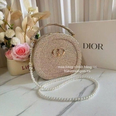 2079 - Túi Dior Gift Crystal Gold Woven Round Pouch - Dior Pouch Beauty Xmas Gift (Gift Hãng Tặng Khách) [HÀNG CHÍNH HÃNG]