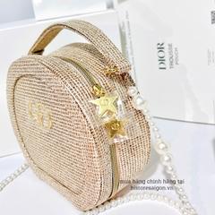 2079 - Túi Dior Gift Crystal Gold Woven Round Pouch - Dior Pouch Beauty Xmas Gift (Gift Hãng Tặng Khách) [HÀNG CHÍNH HÃNG]