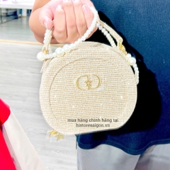 2079 - Túi Dior Gift Crystal Gold Woven Round Pouch - Dior Pouch Beauty Xmas Gift (Gift Hãng Tặng Khách) [HÀNG CHÍNH HÃNG]