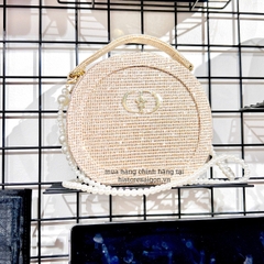 2079 - Túi Dior Gift Crystal Gold Woven Round Pouch - Dior Pouch Beauty Xmas Gift (Gift Hãng Tặng Khách) [HÀNG CHÍNH HÃNG]