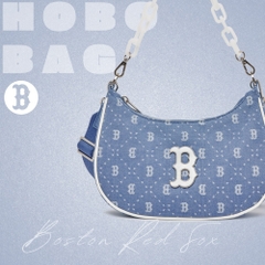 890 -  Túi MLB Diamond Monogram Denim Jacquard Hobo Bag Boston Red Sox L.Sky Blue - Code 3ABQS023N-43SBL [HÀNG CHÍNH HÃNG]