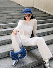 891 -  Túi MLB Diamond Monogram Denim Jacquard Hobo Bag New York Yankees D.Navy - Code 3ABQS023N-50NYD [HÀNG CHÍNH HÃNG]