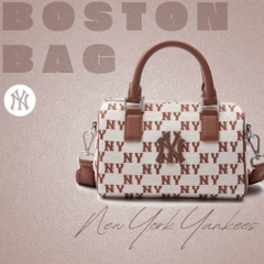 500 -  Túi MLB Korea Monogram Jacquard Boston Bag New York Yankees Brown - Nâu Monogram - Code 3ABWS013N-50CRD [HÀNG CHÍNH HÃNG]