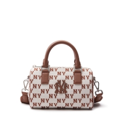 500 -  Túi MLB Korea Monogram Jacquard Boston Bag New York Yankees Brown - Nâu Monogram - Code 3ABWS013N-50CRD [HÀNG CHÍNH HÃNG]