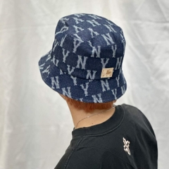 032 -  Nón Bucket MLB Xanh Dương Monogram NY [HÀNG CHÍNH HÃNG]