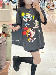 1036 -  Áo ADLV The Powerpuff Girls X Acmedelavie Big Printing Artwork - Đen Chì - Code ADLV 24SS SSBAPG CHA [HÀNG CHÍNH HÃNG]