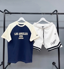 1289 - Áo Thun New Era - Xanh Dương Vai Trắng Kem - LA  [HÀNG CHÍNH HÃNG]