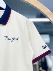 1293  - Áo Polo New Era - Trắng Kem - Cổ Xanh Dương Viền Đỏ - Chữ New York  [HÀNG CHÍNH HÃNG]
