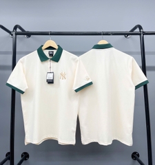 1302  - Áo Polo New Era - Trắng Kem - Cổ Xanh Lá - Logo NY  [HÀNG CHÍNH HÃNG]