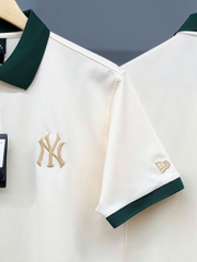 1302  - Áo Polo New Era - Trắng Kem - Cổ Xanh Lá - Logo NY  [HÀNG CHÍNH HÃNG]