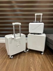 1326 - Vali Adidas Embossed Logo - Size Xách Tay Cabin - Form Mới - Trắng Kem [CHÍNH HÃNG]