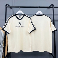 1390  - Áo New Era NY New York Yankees Trắng Kem Tay Sọc [HÀNG CHÍNH HÃNG]