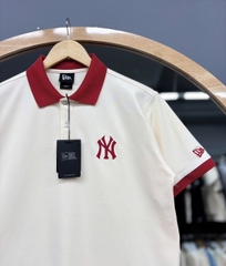 1411 - Áo Polo New Era NY Trắng Kem Basic Cổ Đỏ [HÀNG CHÍNH HÃNG]
