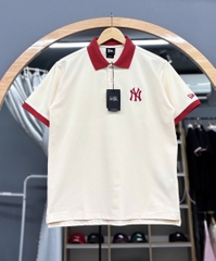 1411 - Áo Polo New Era NY Trắng Kem Basic Cổ Đỏ [HÀNG CHÍNH HÃNG]