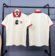 1411 - Áo Polo New Era NY Trắng Kem Basic Cổ Đỏ [HÀNG CHÍNH HÃNG]