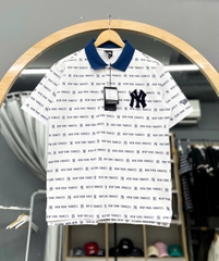 1409 - Áo Polo New Era NY Xù Mono New York Yankees Trắng Cổ Xanh [HÀNG CHÍNH HÃNG]