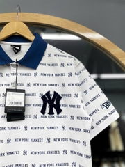 1409 - Áo Polo New Era NY Xù Mono New York Yankees Trắng Cổ Xanh [HÀNG CHÍNH HÃNG]