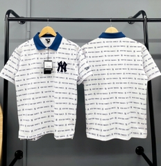 1409 - Áo Polo New Era NY Xù Mono New York Yankees Trắng Cổ Xanh [HÀNG CHÍNH HÃNG]