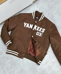 1831 - Áo Bomber New Era Yankees Nâu Chữ Trắng [HÀNG CHÍNH HÃNG]
