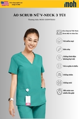 Áo Scrubs nữ cao cấp thương hiệu MOH, cổ V-neck, 3 túi, chất vải và form chuẩn Mỹ (WTS101)