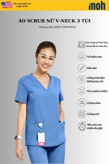 Áo Scrubs nữ cao cấp thương hiệu MOH, cổ V-neck, 3 túi, chất vải và form chuẩn Mỹ (WTS101)