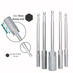 Bộ 15 Đầu Chụp Khẩu Bulong Dài 15cm Lắp Nhanh Cho Máy Bắn Vít 5.5mm -19mm
