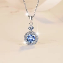Dây Chuyền ESME ESHK022BL Kim Cương Đá Moissanite Bạc 925 Xi Kim 5 lớp