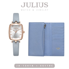 Combo Đồng Hồ Nữ JA-1341A + ES119C Julius Hàn Quốc Dây Da