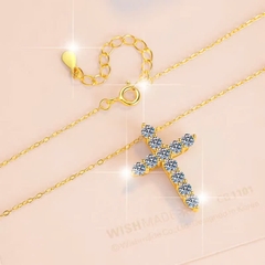 Dây Chuyền ESME ESHK020 Vàng Kim Cương Đá Moissanite Bạc 925 Xi Kim 5 lớp