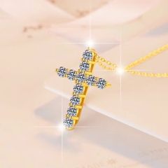 Dây Chuyền ESME ESHK020 Vàng Kim Cương Đá Moissanite Bạc 925 Xi Kim 5 lớp