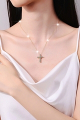 Dây Chuyền ESME ESHK020 Vàng Kim Cương Đá Moissanite Bạc 925 Xi Kim 5 lớp