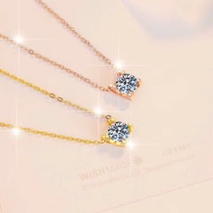 Dây Chuyền ESME ESHK019 Kim Cương Đá Moissanite Vàng Hồng Vàng 18K Bạc 925 Xi Kim 5 lớp