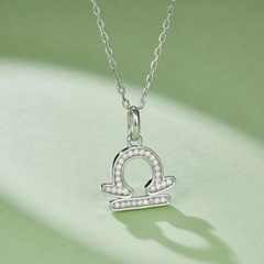 Dây Chuyền ESME ESHK0087 Libra Kim Cương Đá Moissanite Bạc 925 Xi Kim 5 lớp