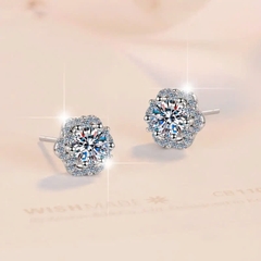 Bông Tai ESME ESES050 Kim Cương Đá Moissanite Bạc 925 Xi Kim 5 lớp