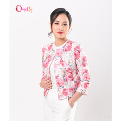 Áo vest nữ họa tiết hoa màu hồng thời trang công cở sang trọng
