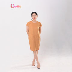 Váy suông cổ tròn hai túi phong cách màu cam