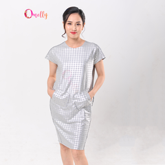 Váy suông cổ tròn hai túi phong cách màu xám