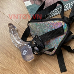 Dương vật giả silicon trong suốt có dây đeo kim tuyến dễ tháo lắp