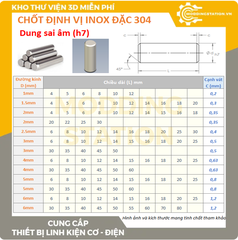 Chốt định vị đặc inox 304 size D8x55 dung sai âm (h7)