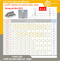 Chốt định vị đặc inox 304 size D1.5x10 dung sai âm (h7)