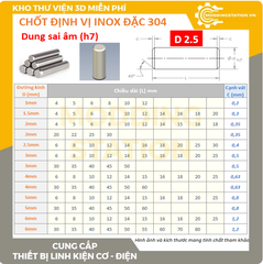 Chốt định vị đặc inox 304 size D2.5x30 dung sai âm (h7)